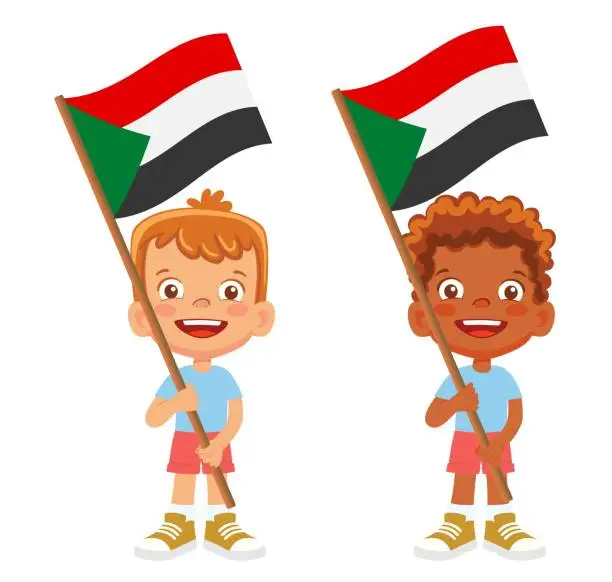 Vector illustration of Child holding sudan flag