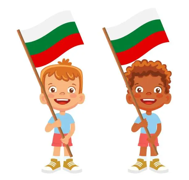 Vector illustration of Child holding Bulgaria flag