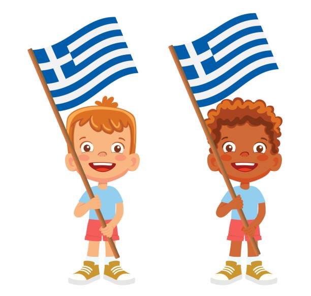 illustrations, cliparts, dessins animés et icônes de indicateur de fixation d’enfant de grèce - greek culture greek flag greece little boys