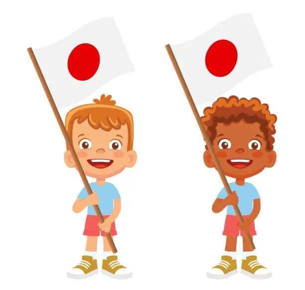 Vector illustration of Child holding Japan flag