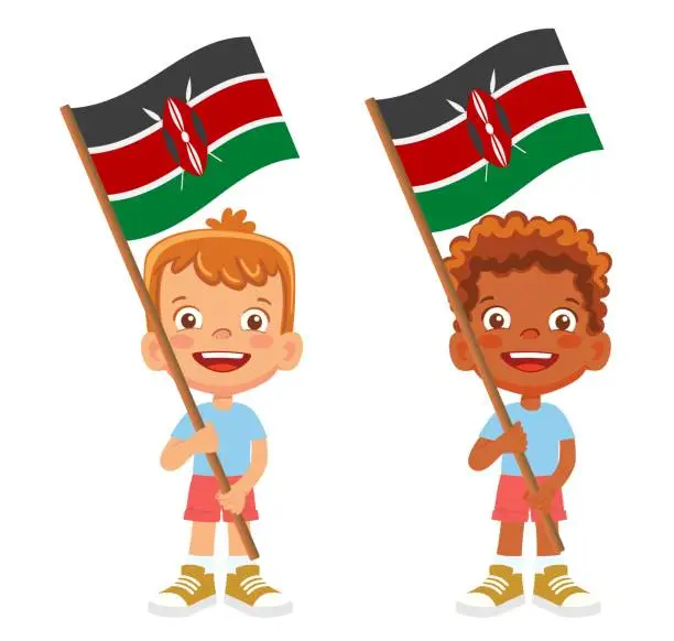 Vector illustration of Child holding Kenya flag