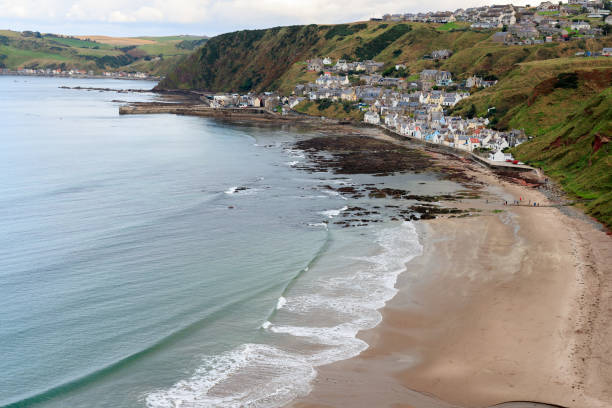 istock Top view over Gardenstown village with the beautiful beach 1268656603