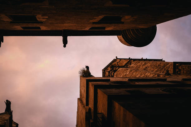 The sky above the gothic walls in Barcelona, Spain
