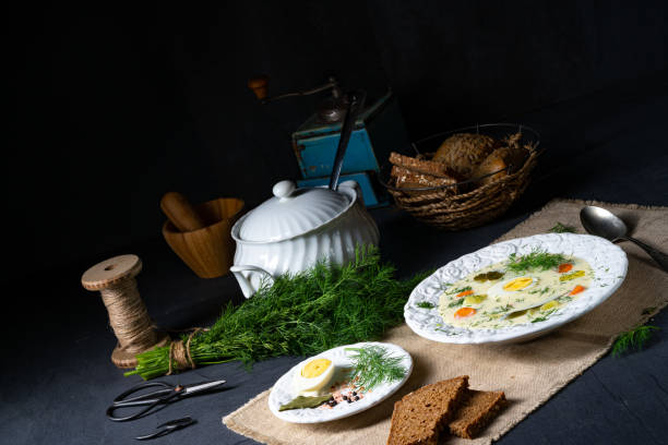 Dill soup with potato, fresh dill and egg