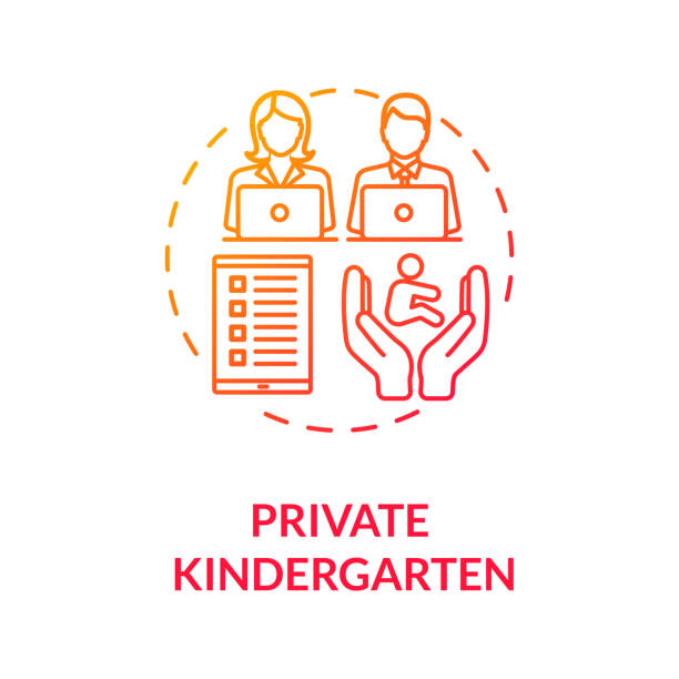 Kids private kindergarten concept icon Kids private kindergarten concept icon. Preschool counselor. Play school curriculum. Parenting. Early childhood education idea thin line illustration. Vector isolated outline RGB color drawing school counselor stock illustrations