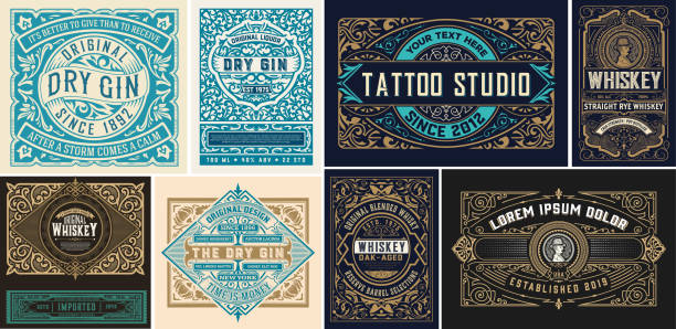 Set of vintage Logos organized by layers Set of vintage Logos organized by layers gin label stock illustrations