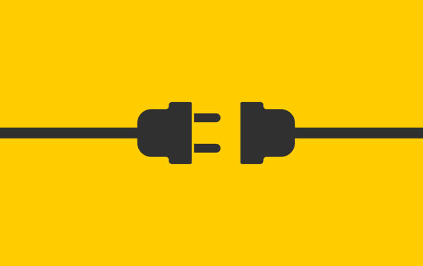 illustrations, cliparts, dessins animés et icônes de symbole d’icône de prise et de prise électrique débranché. signe de logo 404 de l’erreur de connexion internet. image d’illustration vectorielle. isolé sur fond jaune. - plug de connexion au réseau