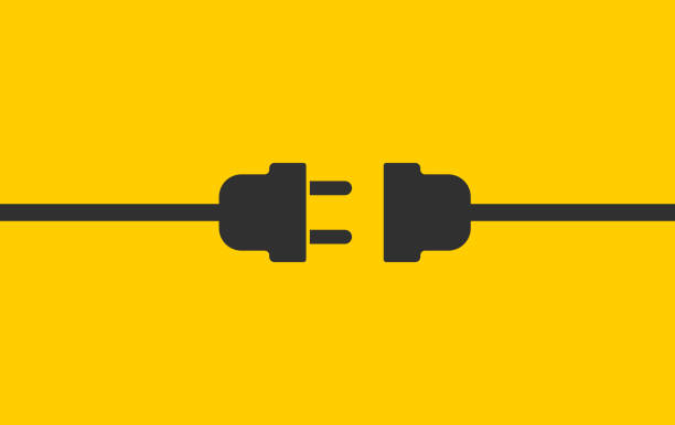 Electric wire Plug and Socket unplugged icon symbol. Internet connection error 404 logo sign. Vector illustration image. Isolated on yellow background. Electric wire Plug and Socket unplugged icon symbol. Internet connection error 404 logo sign. Vector illustration image. Isolated on yellow background. network connection plug illustrations stock illustrations