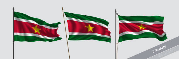 istock Set of Suriname waving flag on isolated background vector illustration 1268661243