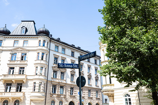 Residential building in Munich, blue sky