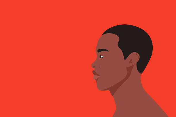 illustrazioni stock, clip art, cartoni animati e icone di tendenza di ritratto di giovane uomo nero afro su sfondo rosso. avatar. carattere maschile. faccia da cartone animato. persona sola. illustrazione vettoriale - afro americano immagine