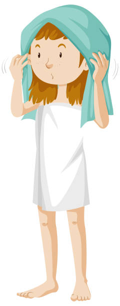 istock Girl wearing towel after shower cartoon isolated 1268663543