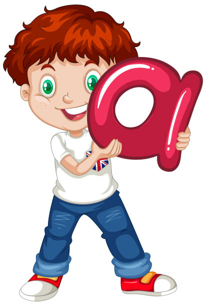 istock Cute young boy cartoon character holding English alphabet 1268663545