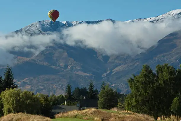 Hot-air balloon near Arrowtown in Otago on South Island of New Zealand