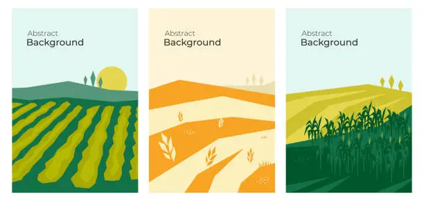 Vector illustration of Set of abstract vector backgrounds with agricultural fields
