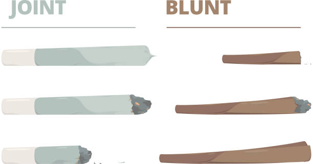 マリファナジョイント。薬物タバコは漫画のスタイルで大麻雑草ベクトルイラストを吸います - 鈍い点のイラスト素材／クリップアート素材／マンガ素材／アイコン素材