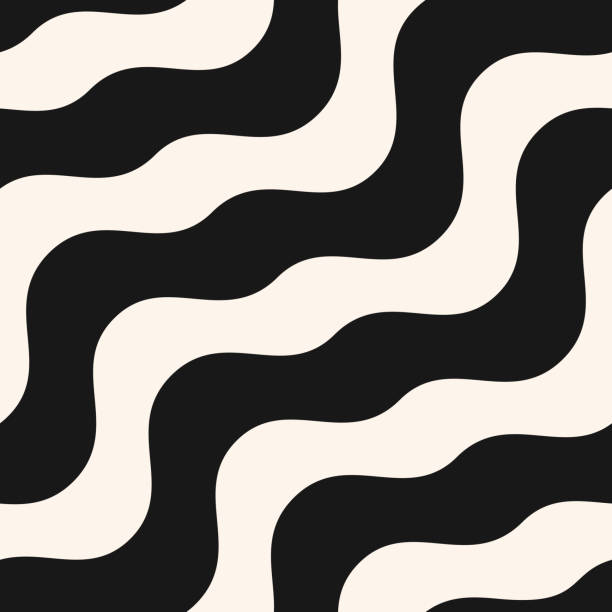 Diagonal wavy lines seamless pattern. Vector abstract liquid lines texture. Simple black and white background with diagonal waves, stripes, fluid shapes. Repeatable design for decor, tileable print
