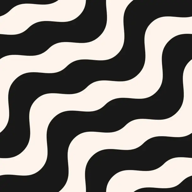 Vector illustration of Vector abstract wavy seamless pattern. Black and white waves background