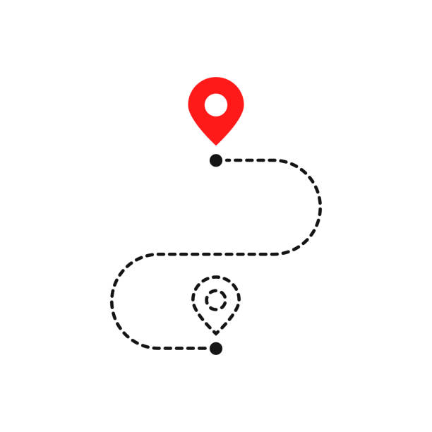 illustrazioni stock, clip art, cartoni animati e icone di tendenza di percorso semplice come ci siamo mossi - cartography map symbol straight pin