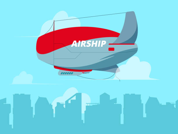 istock Dirigible in sky. Flying airship in clouds concept travel background illustration 1268674225