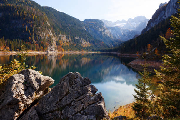 istock landscape with a beautiful mountain lake with reflection. Autumn. Hinterer Gosausee