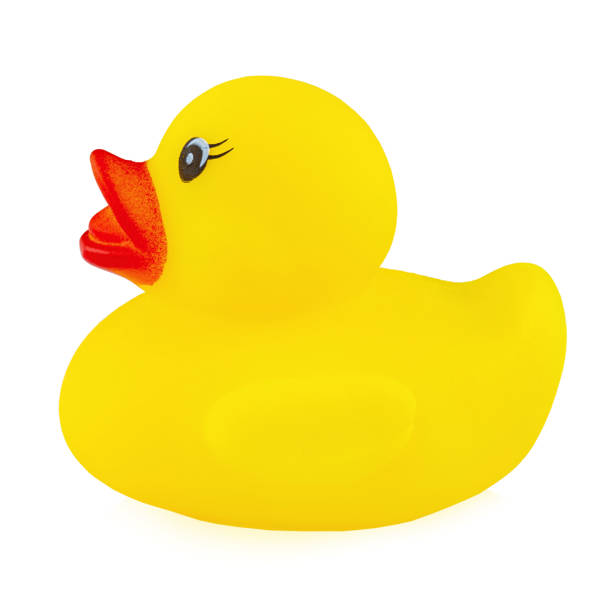 istock Yellow rubber duck isolated on white background. 1268680165
