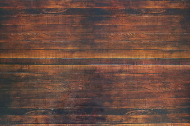 istock Image of natural, brown wood grain pattern background, close-up elevated view, copy space 1268680405