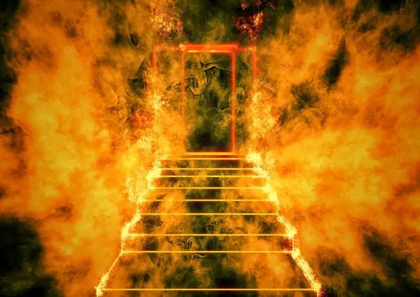 Photo of Abstract door and staircase wrapped in flames