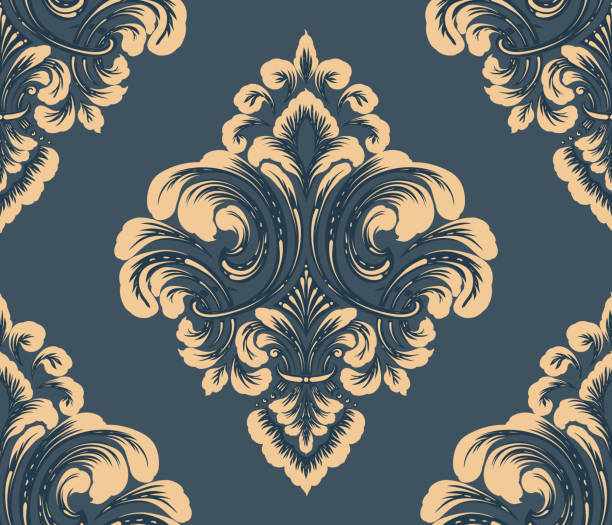 ilustrações, clipart, desenhos animados e ícones de elemento padrão sem costura damask. vetor clássico de luxo antigo ornamento damasco, textura real vitoriana perfeita para papéis de parede, têxtil, embalagem. modelo barroco floral requintado vintage. - invitation intricacy nostalgia elegance