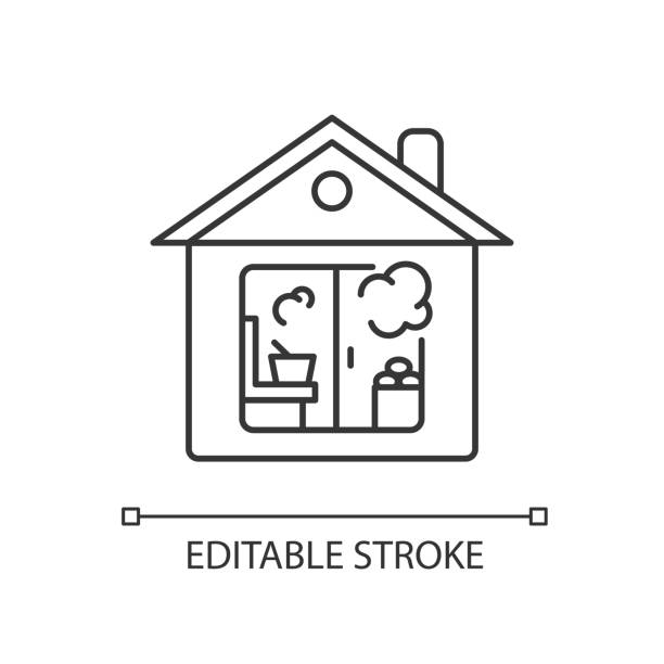 Indoor banya pixel perfect linear icon Indoor banya pixel perfect linear icon. Traditional wet sauna, russian banya thin line customizable illustration. Contour symbol. Bathhouse, vaporarium vector isolated outline drawing. Editable stroke russian banya stock illustrations