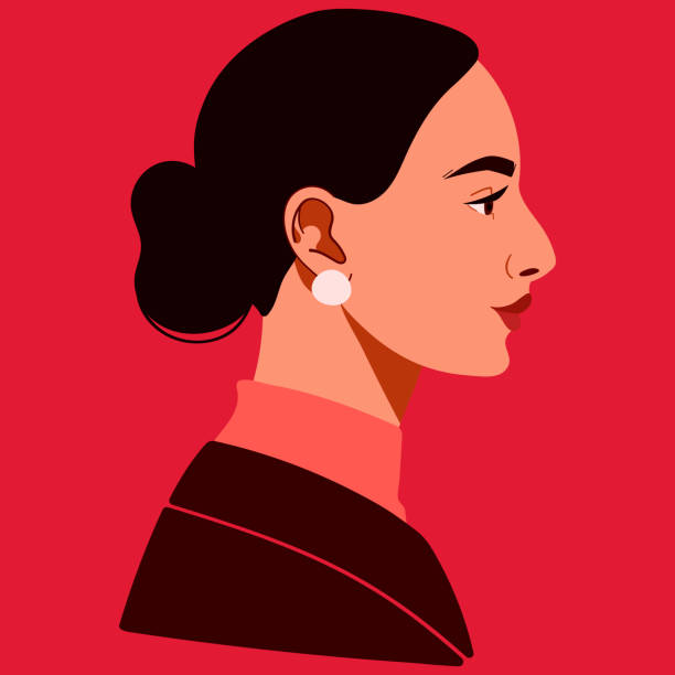 ilustrações de stock, clip art, desenhos animados e ícones de portrait of a charming woman in profile. - hair bun asian ethnicity profile women