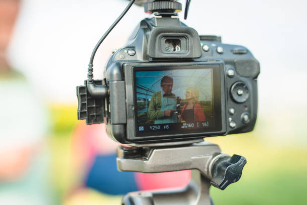 istock Close up of a camera during vlogging 1268685965