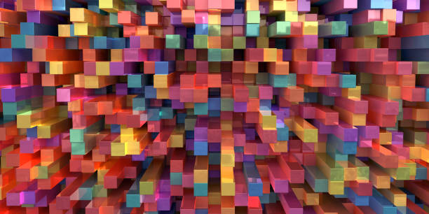 Abstract Of Multi Pastel Coloured Stacked Metallic Square Prisms