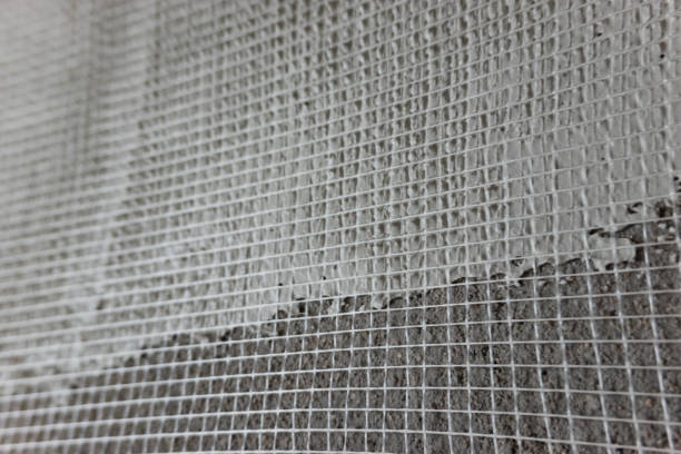 istock putty powder on the wall with nylon mesh net 1268688108