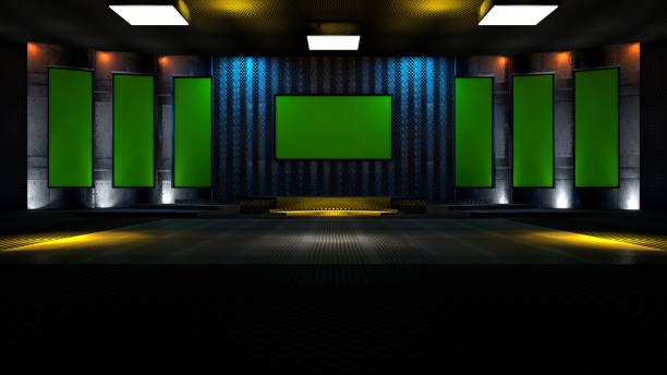 Green screen tv virtual studio Green screen tv virtual studio stage set stock pictures, royalty-free photos & images