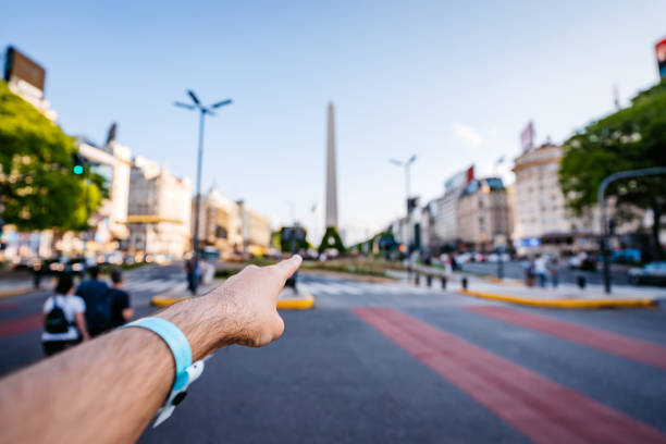istock Pointing finger at Buenos Aires obelisk 1268691409