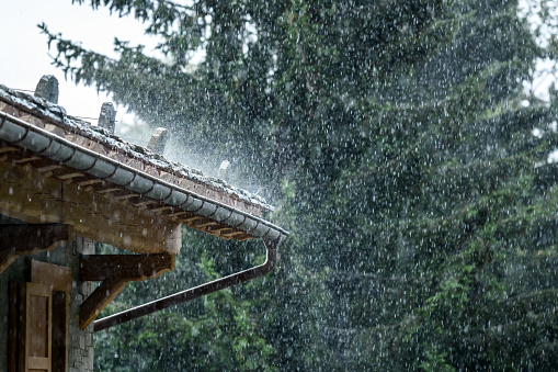 Heavy rain on mountain roof