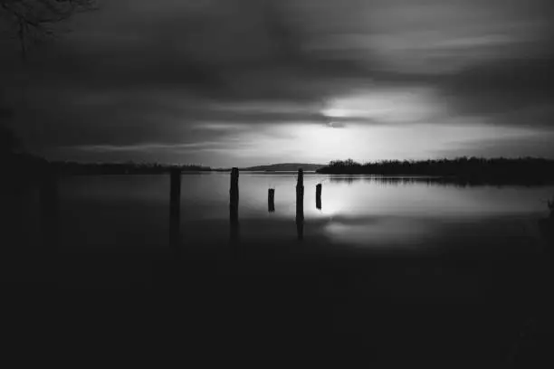 Long exposure at a lake in black and white