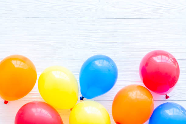 istock Flat lay with ballons - party concept - on white background top-down copy space 1268692666