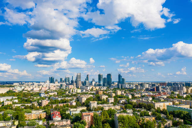 Warsaw city center aerial view