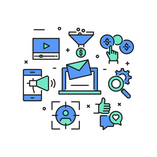 istock Digital Marketing Concept, Modern Line Art Icons Background. Linear Style Vector Illustration. 1268700431