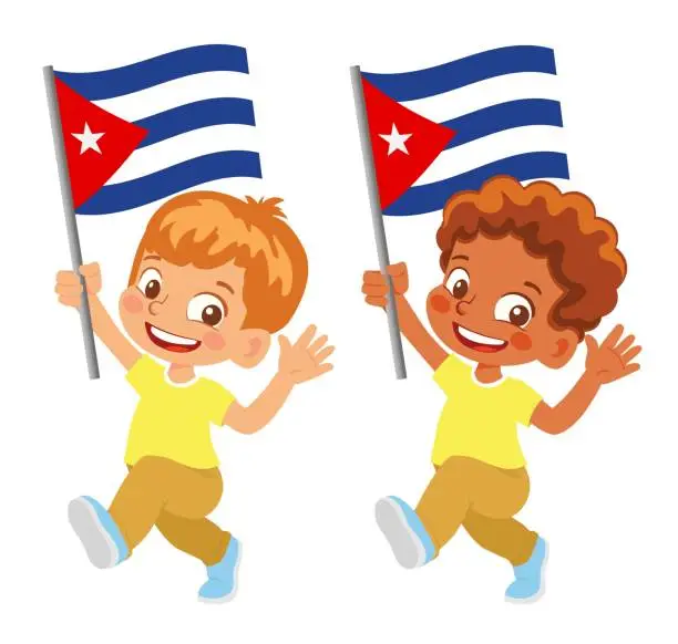 Vector illustration of Child holding Cuba flag