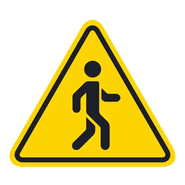 Vector illustration of Yellow road sign, pedestrian silhouette Fitness trackers vector icon flat isolated.