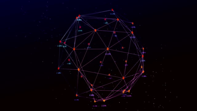Animation of digital interface and globe of network connections with arrows and numbers on dark back