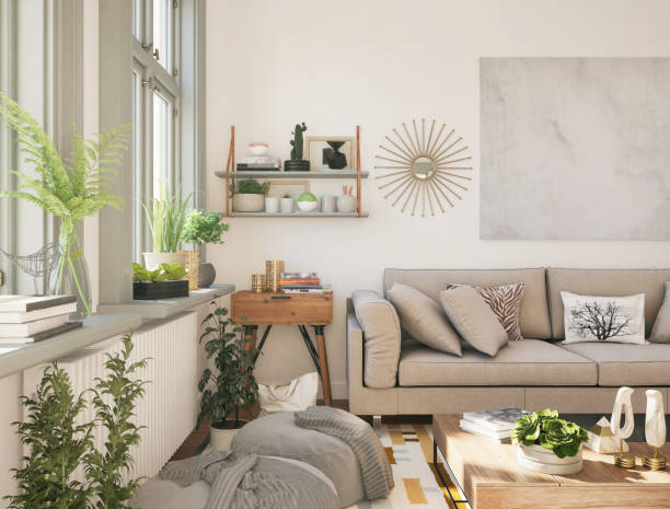 Domestic living room with cozy sofa