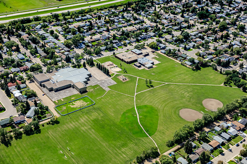 Aerial view of the Pacific Heights neighborhood of Saskatoon looking SW.  August 20, 2016