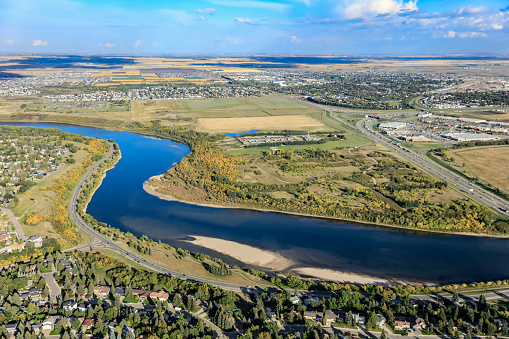 Aerial view of the River Heights neighborhood of Saskatoon.  Aug 7, 2016