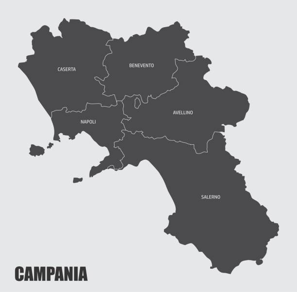 Campania region map The Campania region map divided in provinces with labels, Italy amalfi coast map stock illustrations