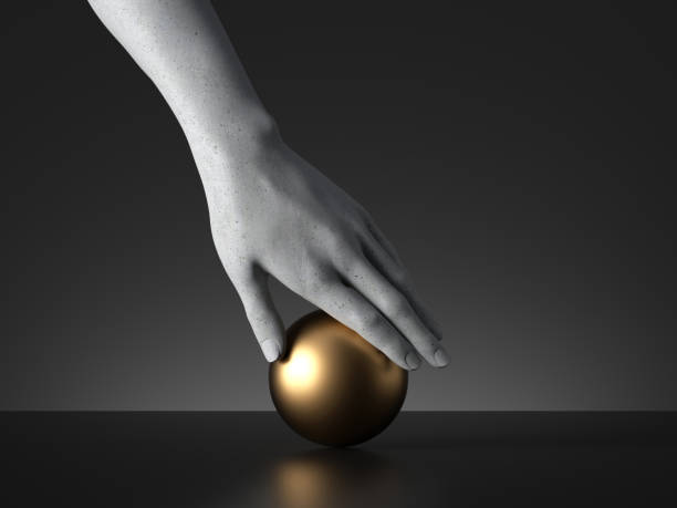 istock 3d render, mannequin hand holding ball, gesture isolated on black background. Modern minimal fashion concept, simple clean design. Concrete sculpture. Human limb prosthesis 1268711010
