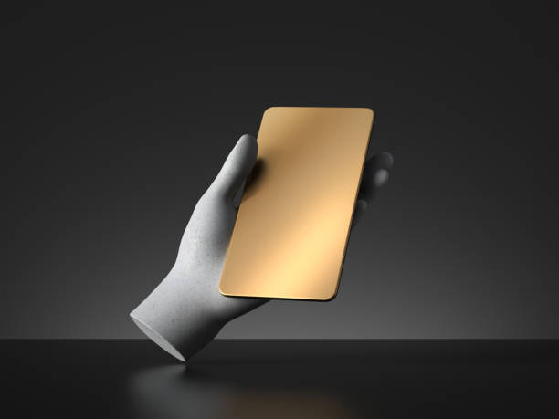istock 3d, stone, hands, gold, smart phone, device, gadget, wireless, premium, luxury, minimal, technology, isolated, card, blank, mockup, template, copy space, black background, concrete, screen, multimedia, organizer, internet, empty, touchscreen, application, 1268711022